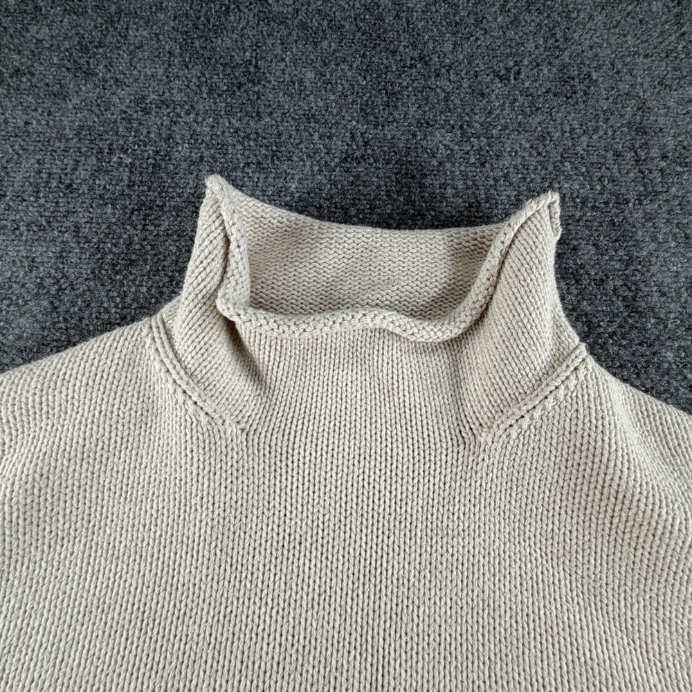 J. Crew Always Mens Large Oatmeal Beige Roll Neck Chunky Cotton Knit Sweater - Picture 3 of 6